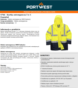 Kurtka ostrzegawcza 5w1 essential s766 portwest