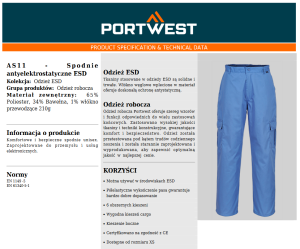 Spodnie antyelektrostatyczne esd as11 portwest